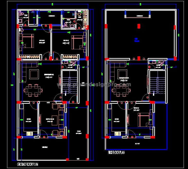 30'x65' Duplex House Layout- 2BHK and Terrace Plan CAD